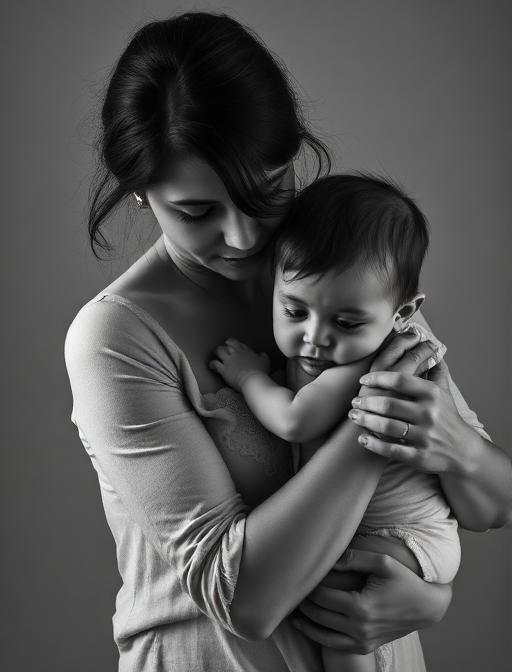 Ч/Б портрет матери и ребёнка